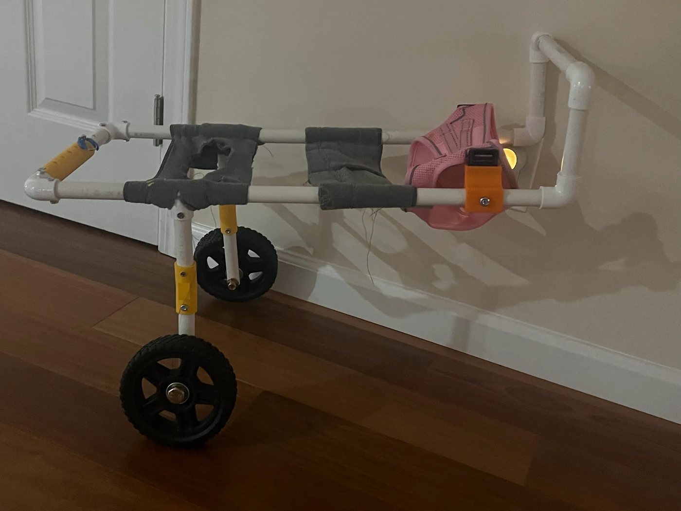PVC and 3D-printed dog wheelchair frame